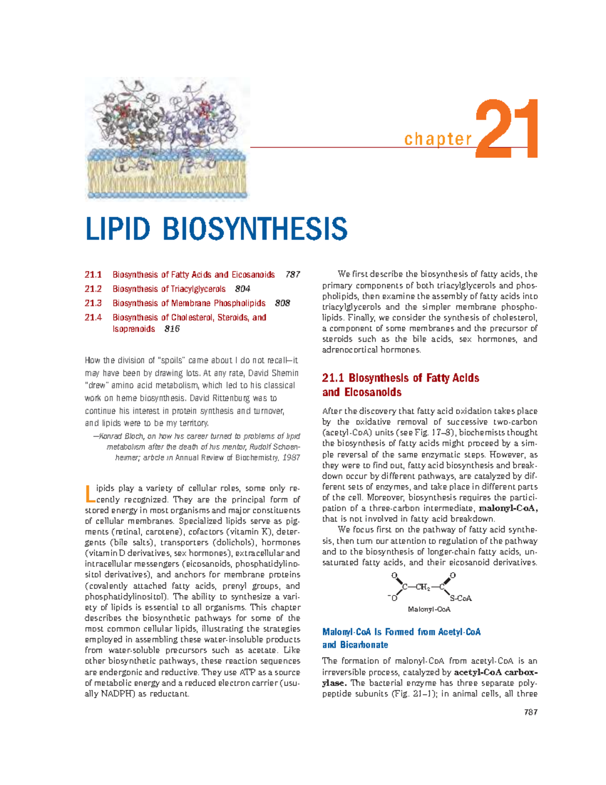 Lipid Biosynthesis Overview: Chapter 21 (mac76:385_reb) - Studocu