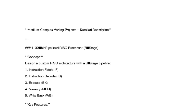Verilog Projects: Pipelined RISC Processor & Elevator Controller - Studocu