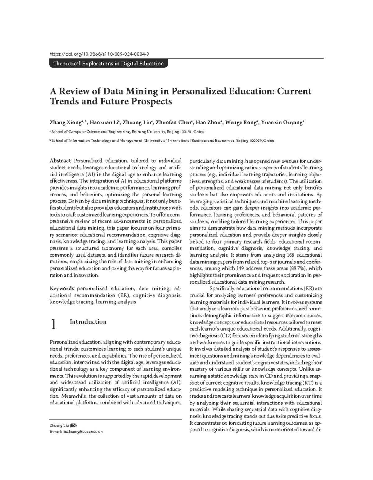 2402 - A Review of Data Mining in Personalized Education - Studocu