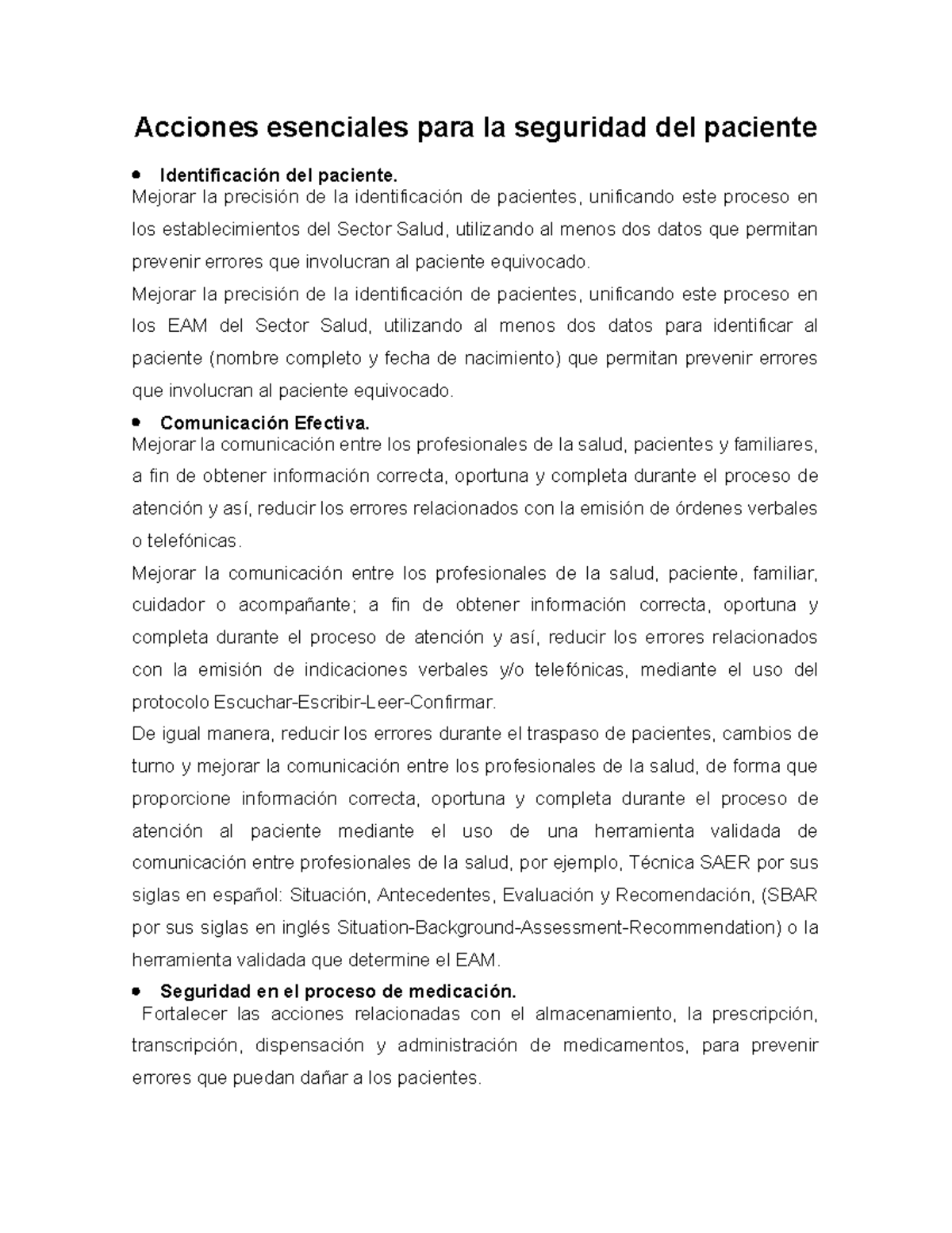 Acciones Esenciales para la Seguridad del Paciente en EAM - Studocu