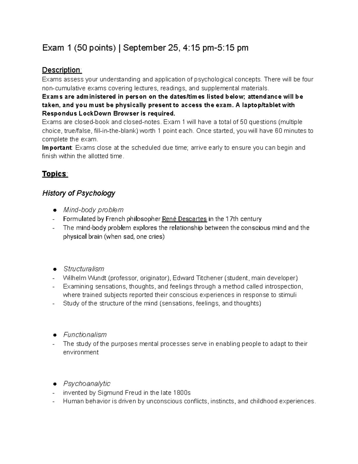 Psychology 101: Exam 1 Study Guide - Key Concepts & Methods - Studocu