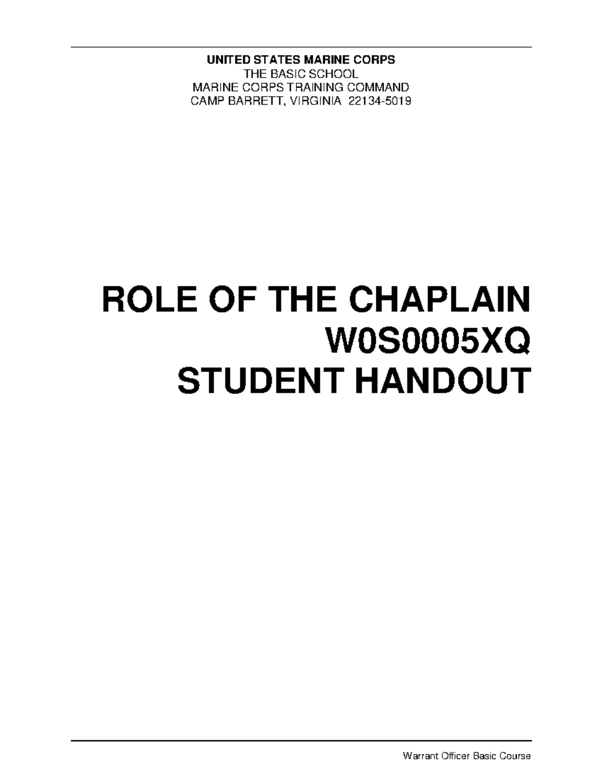 Role of the Chaplain in Warrant Officer Basic Course (W0S0005XQ ...