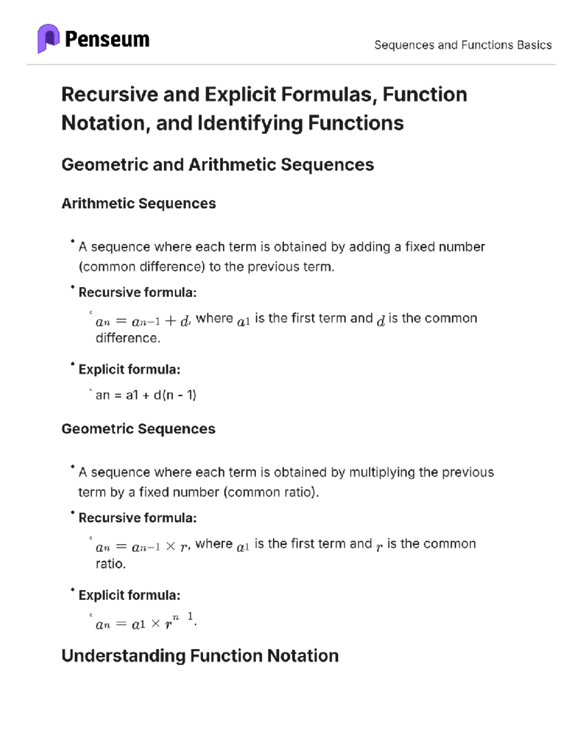 Final Exam Study Guide: Sequences & Functions Basics - Studocu