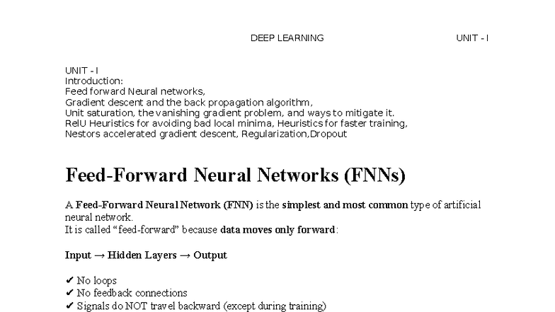 DEEP LEARNING (PROFESSIONAL ELECTIVE I) UNIT I Overview and Key ...