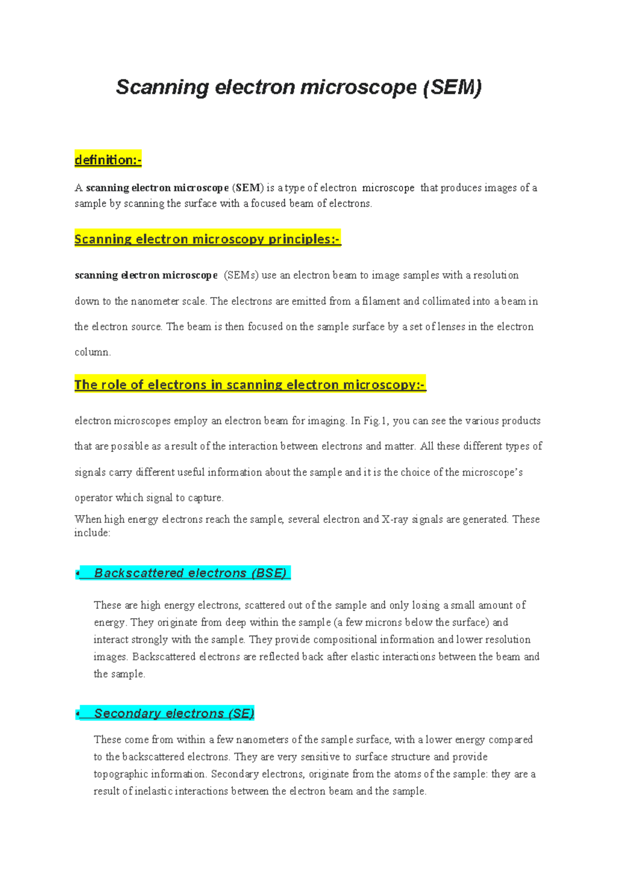 SEM Lecture Notes: Principles and Components of Scanning Electron ...
