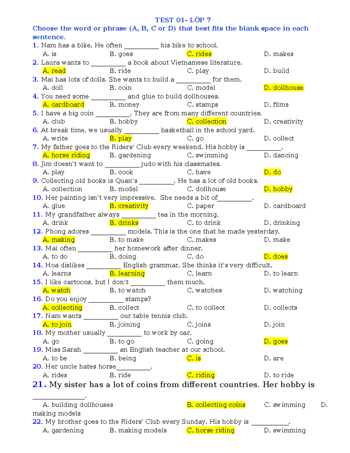 TEST 01 - English 1002: Fill in the Blanks Exercise - Studocu