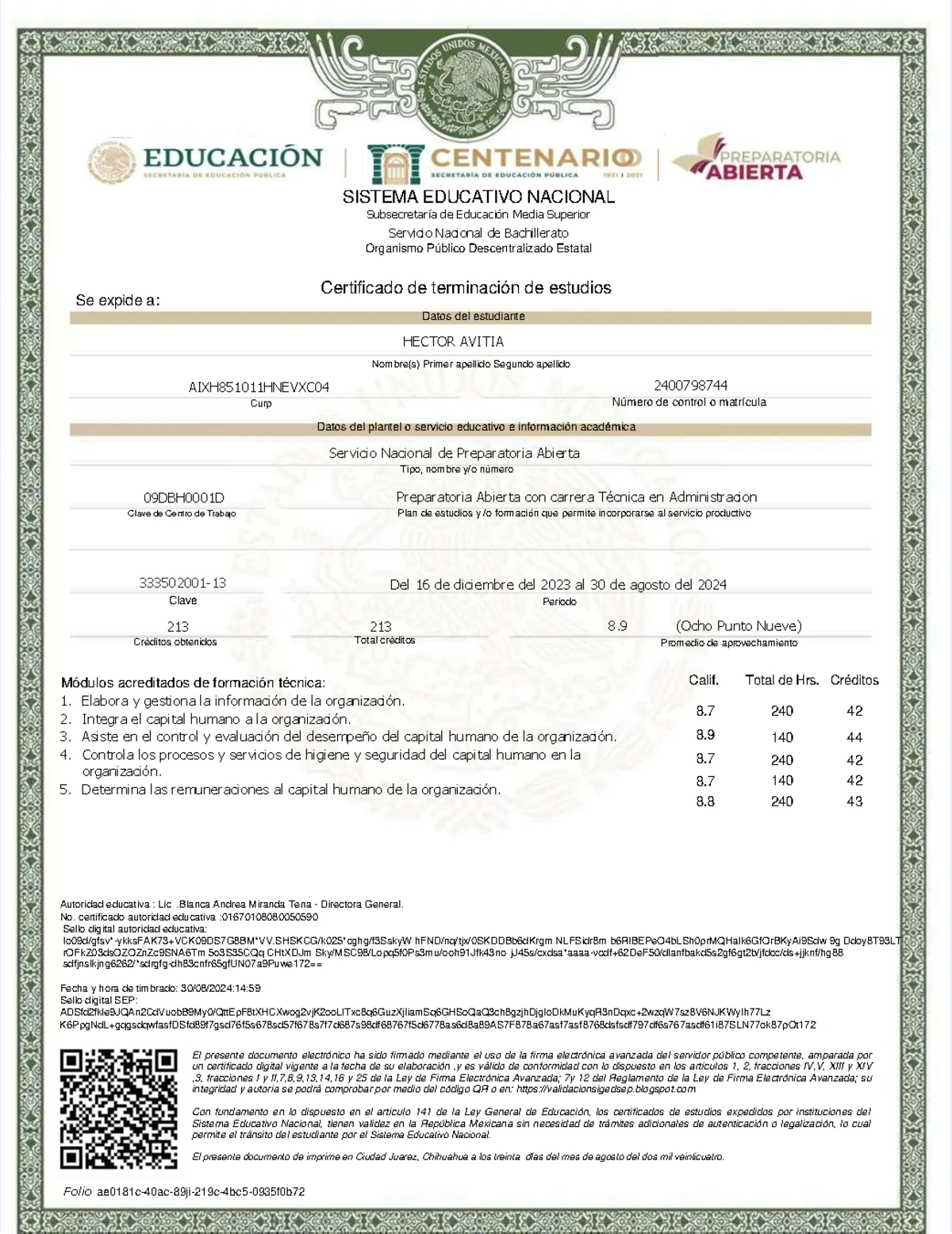 CERTIFICADO DE TERMINACIÓN DE ESTUDIOS - BACHILLERATO MAED - Studocu