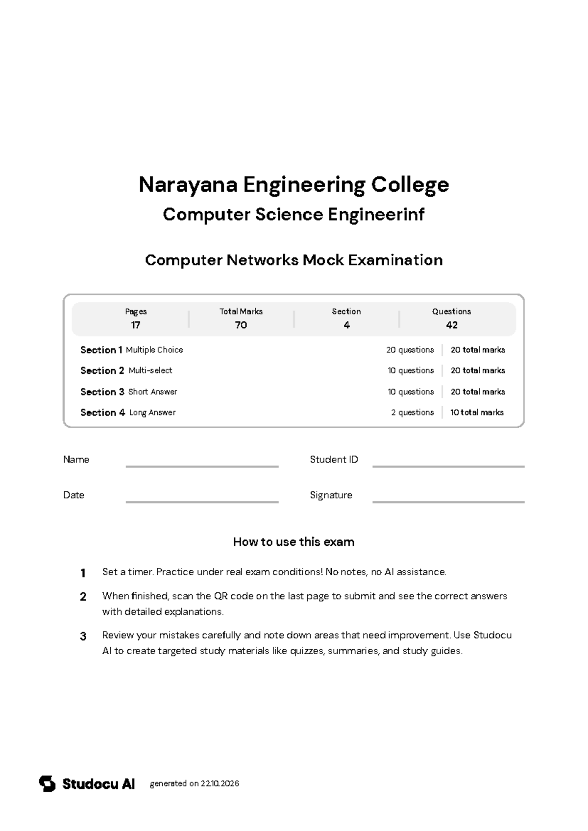 Computer Networks Mock Examination - Studocu