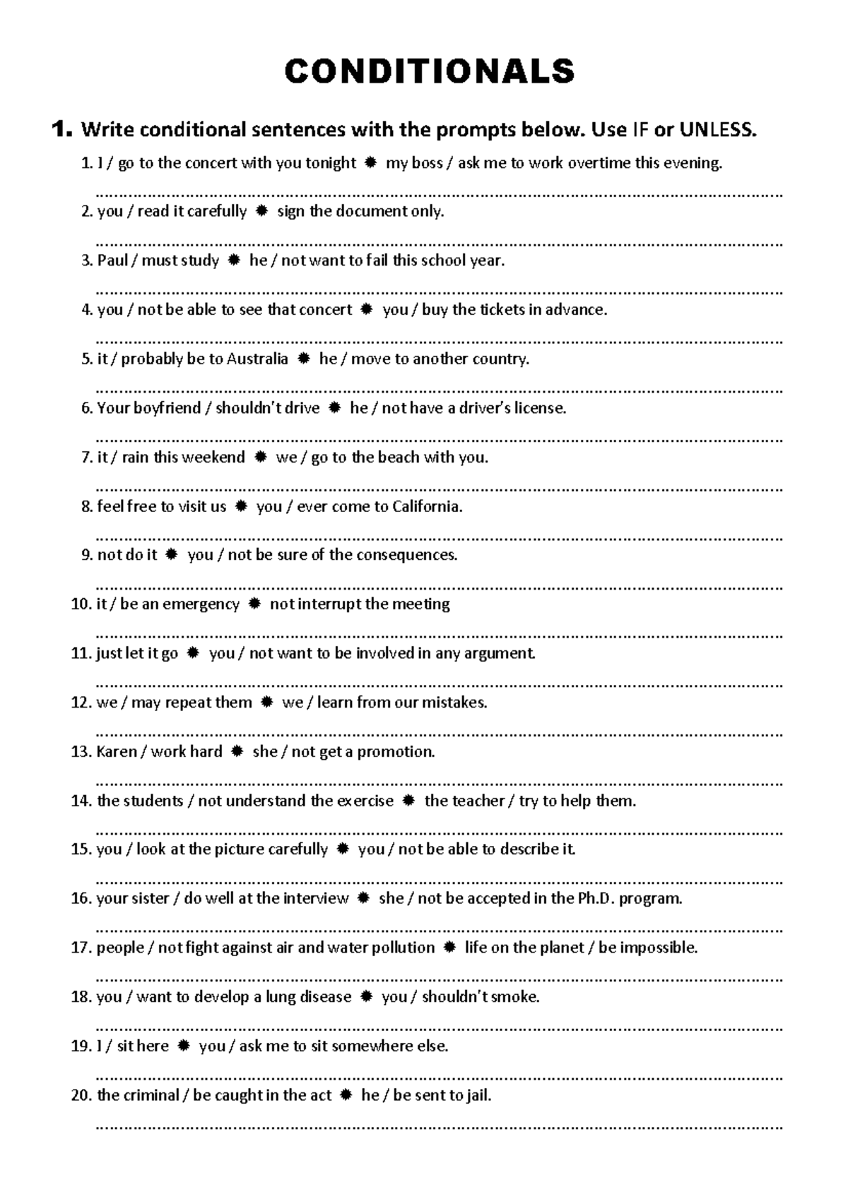 Conditionals Practice Worksheets with Key Answers - Studocu