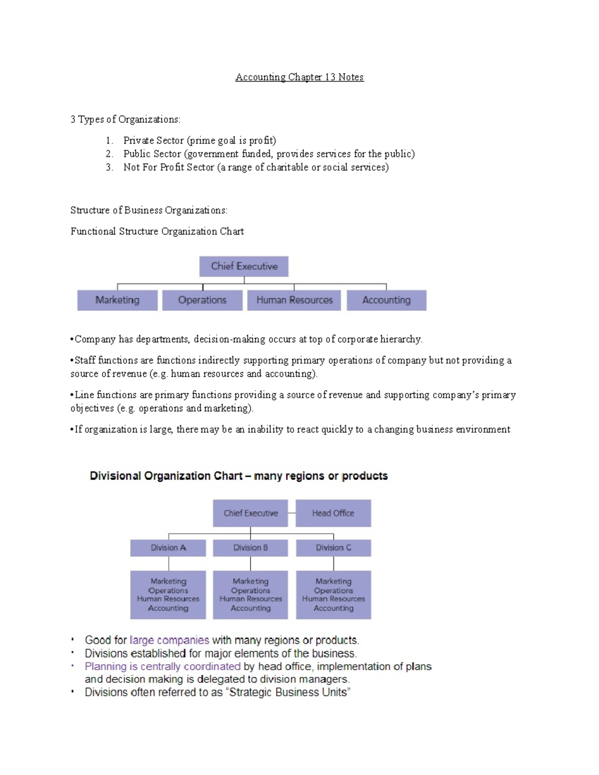 Accounting Chapter 13 Notes - Accounting Chapter 13 Notes 3 Types of ...