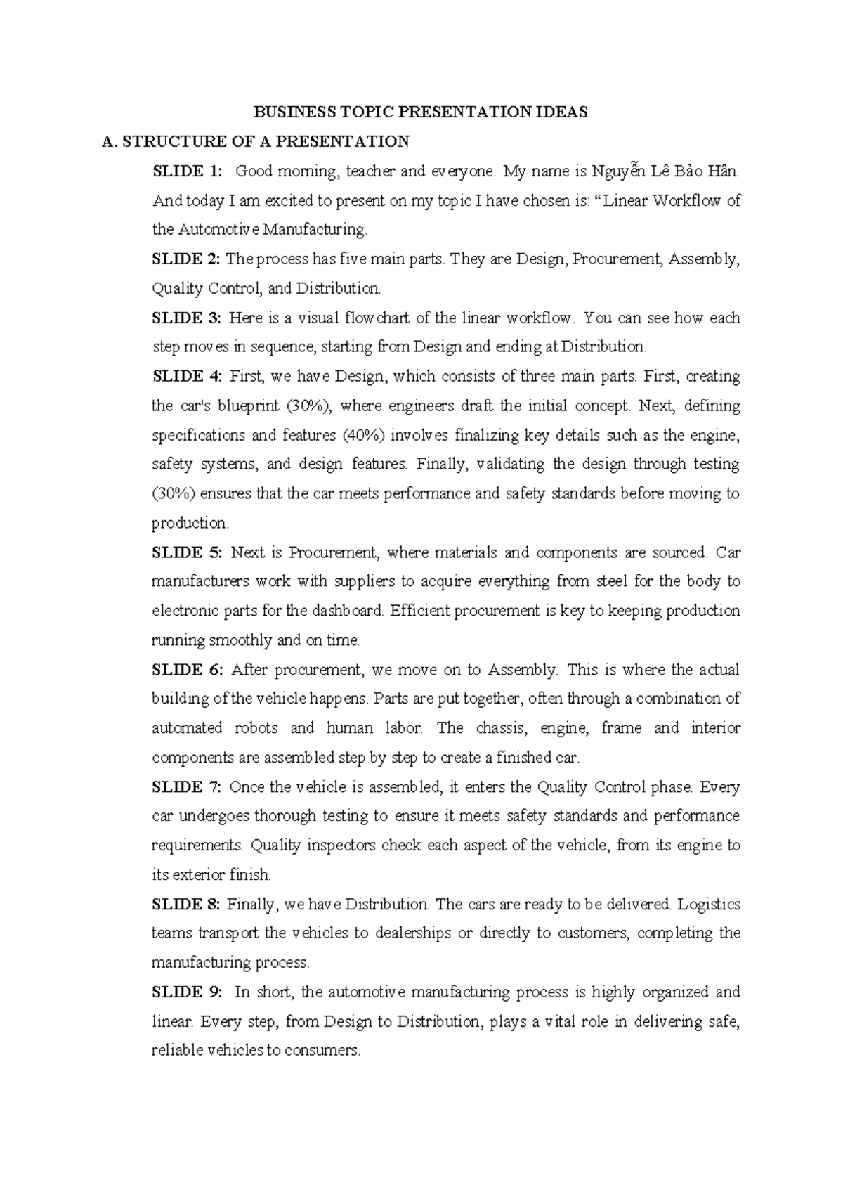 Presentation script - ... - BUSINESS TOPIC PRESENTATION IDEAS A ...