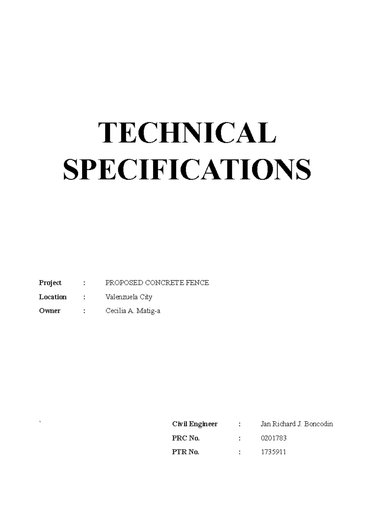 Technical Specifications for Proposed Concrete Fence Project - Studocu
