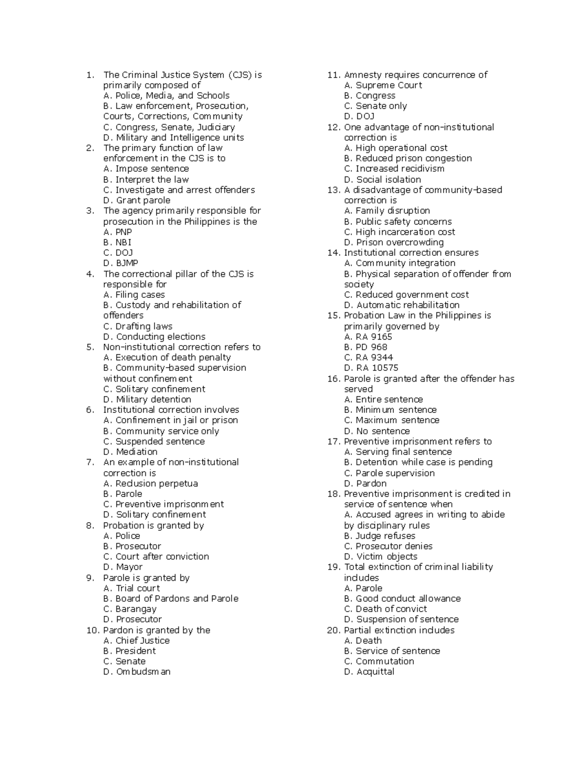 CJS Non-Institutional Corrections Overview and Key Concepts - Studocu