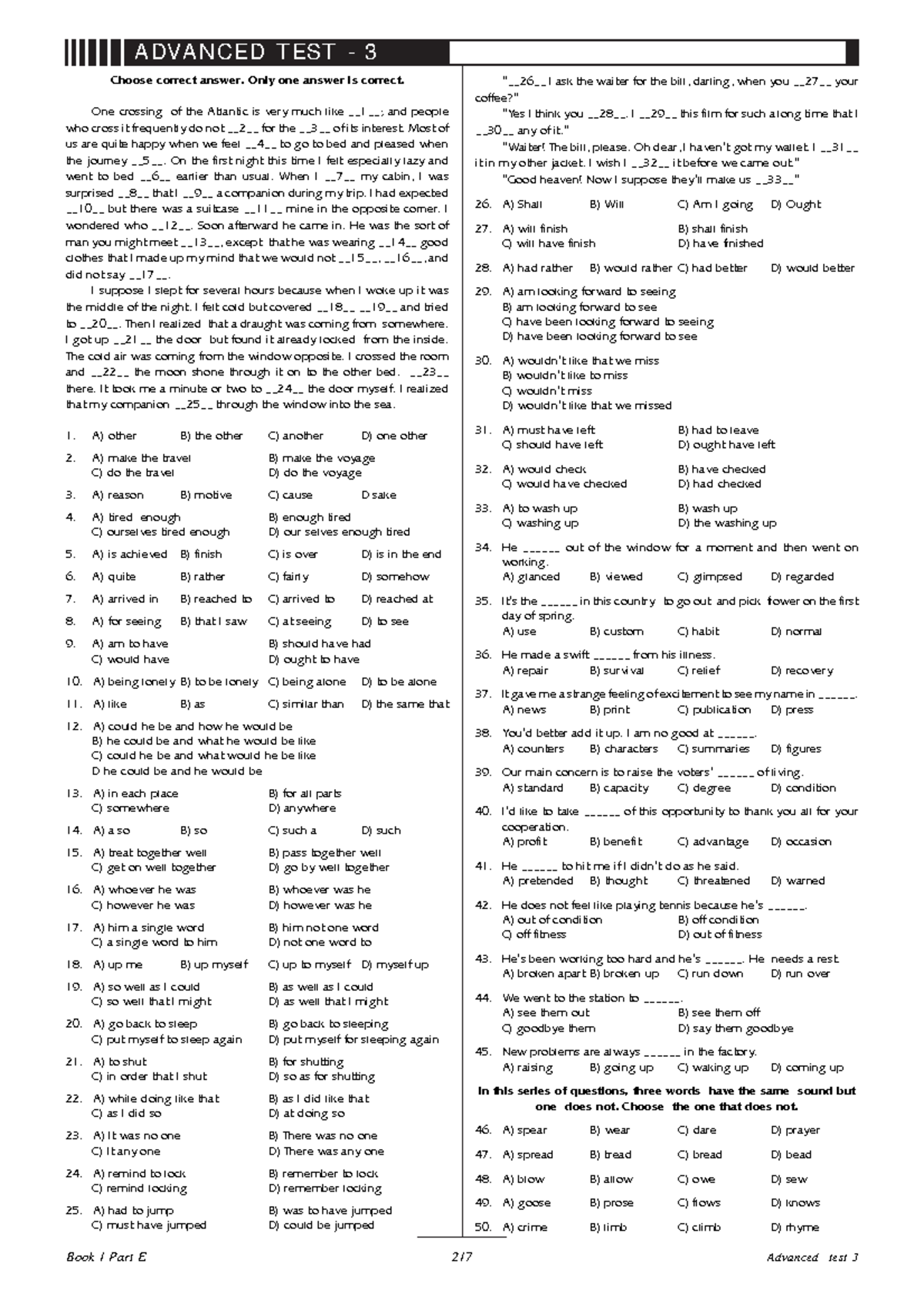 Advanced Grammar Tests 220-221: Practice Test 3 Questions - Studocu