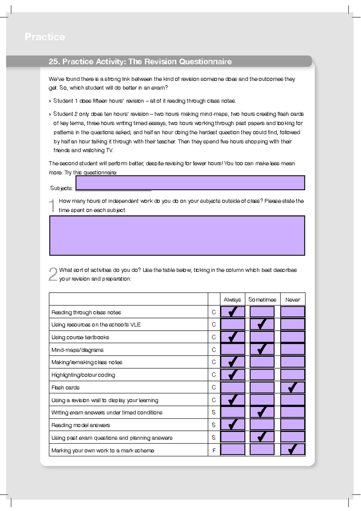 P1-Revision Questionnaire: Analyzing Effective Study Techniques - Studocu