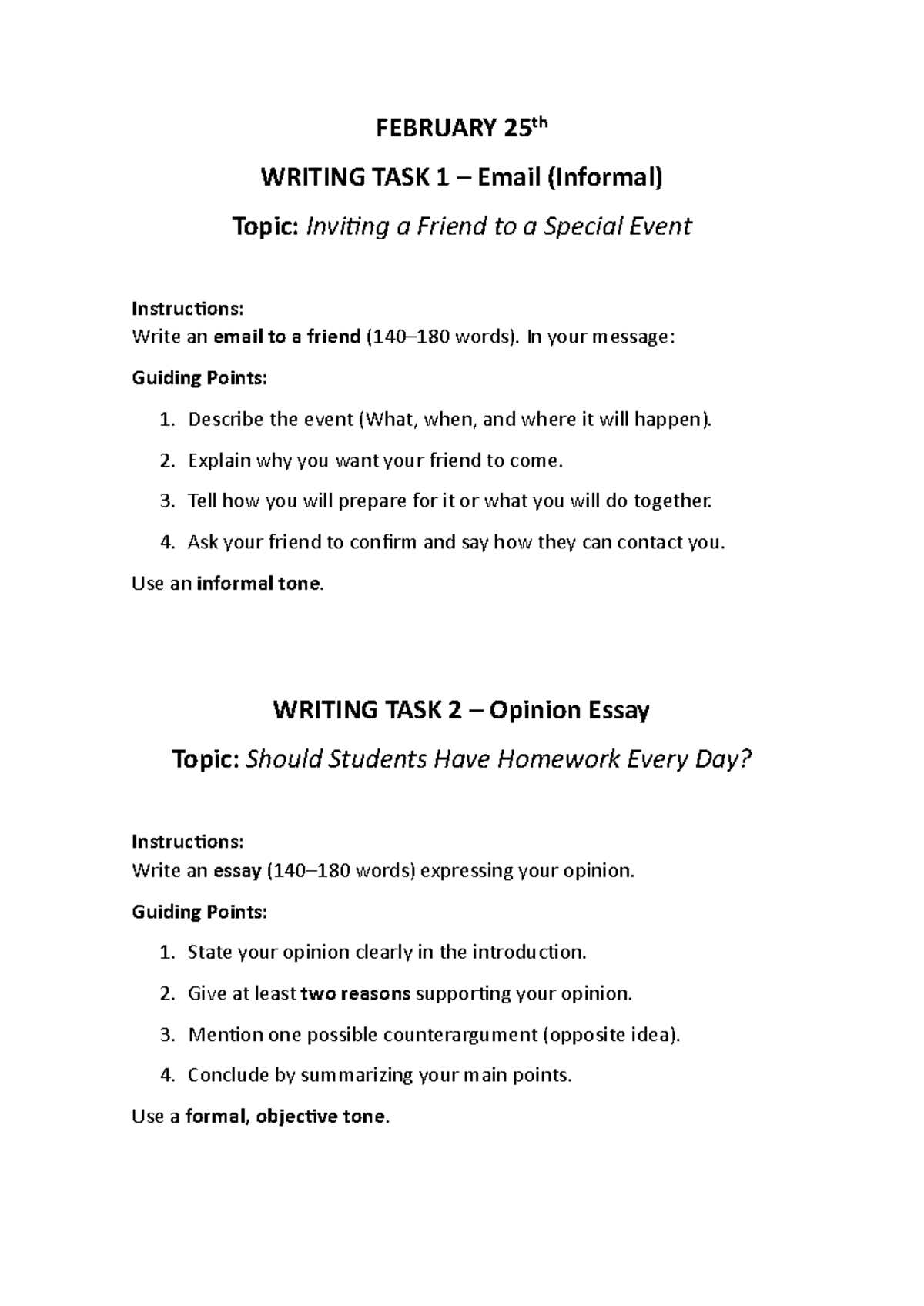 Writing 4 Tasks - Email, Essay, & Article Guidelines - Studocu