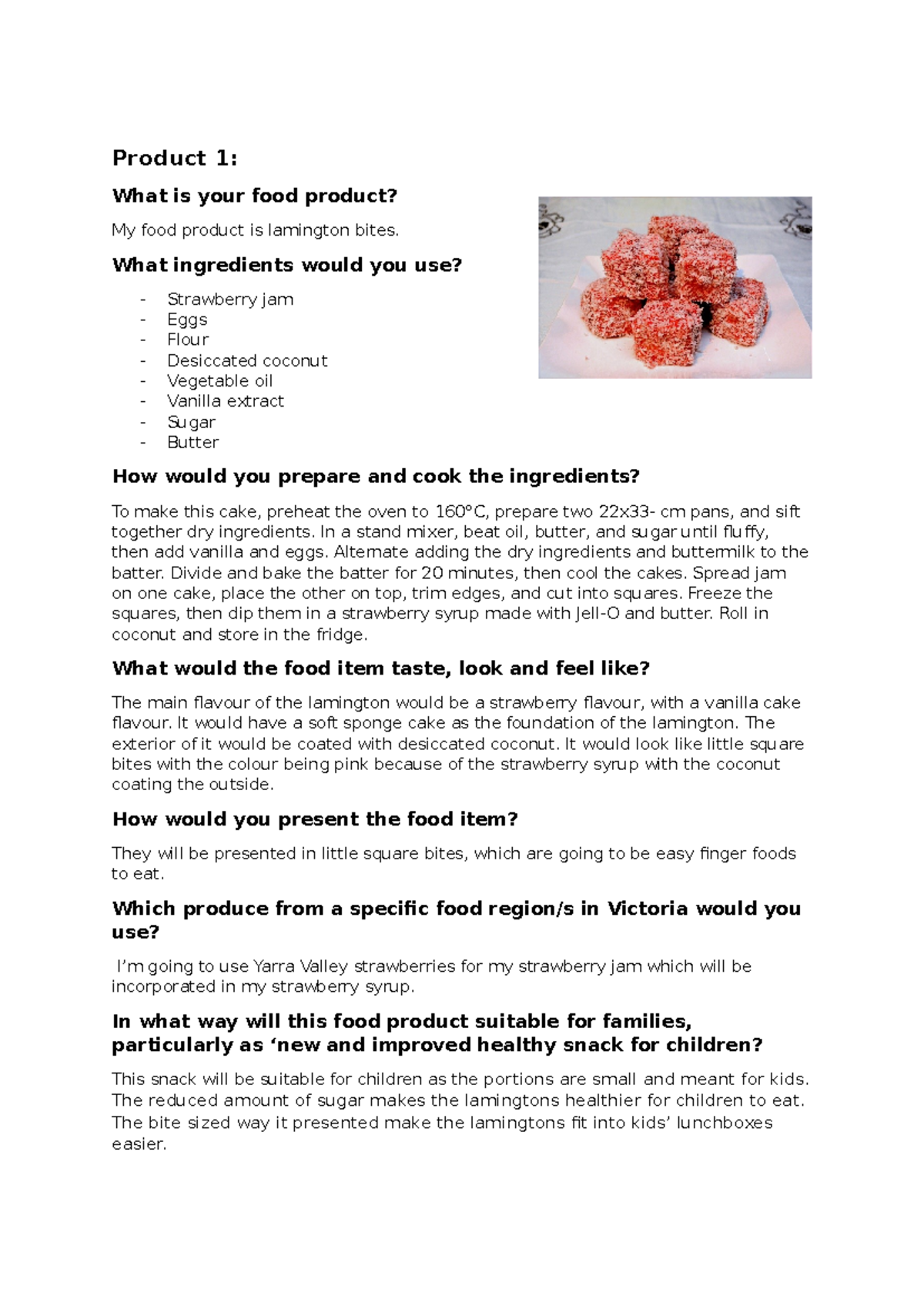 Food tech - notes - Product 1: What is your food product? My food ...