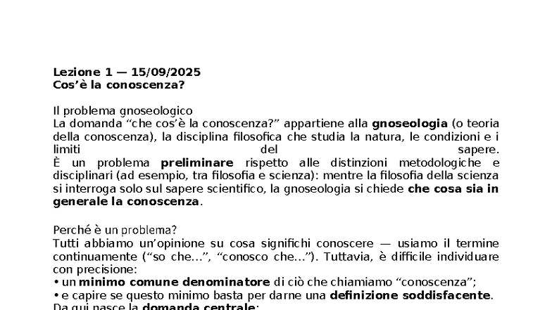 Filosofia Teoretica: Lezione 1 - La Conoscenza e il Problema ...