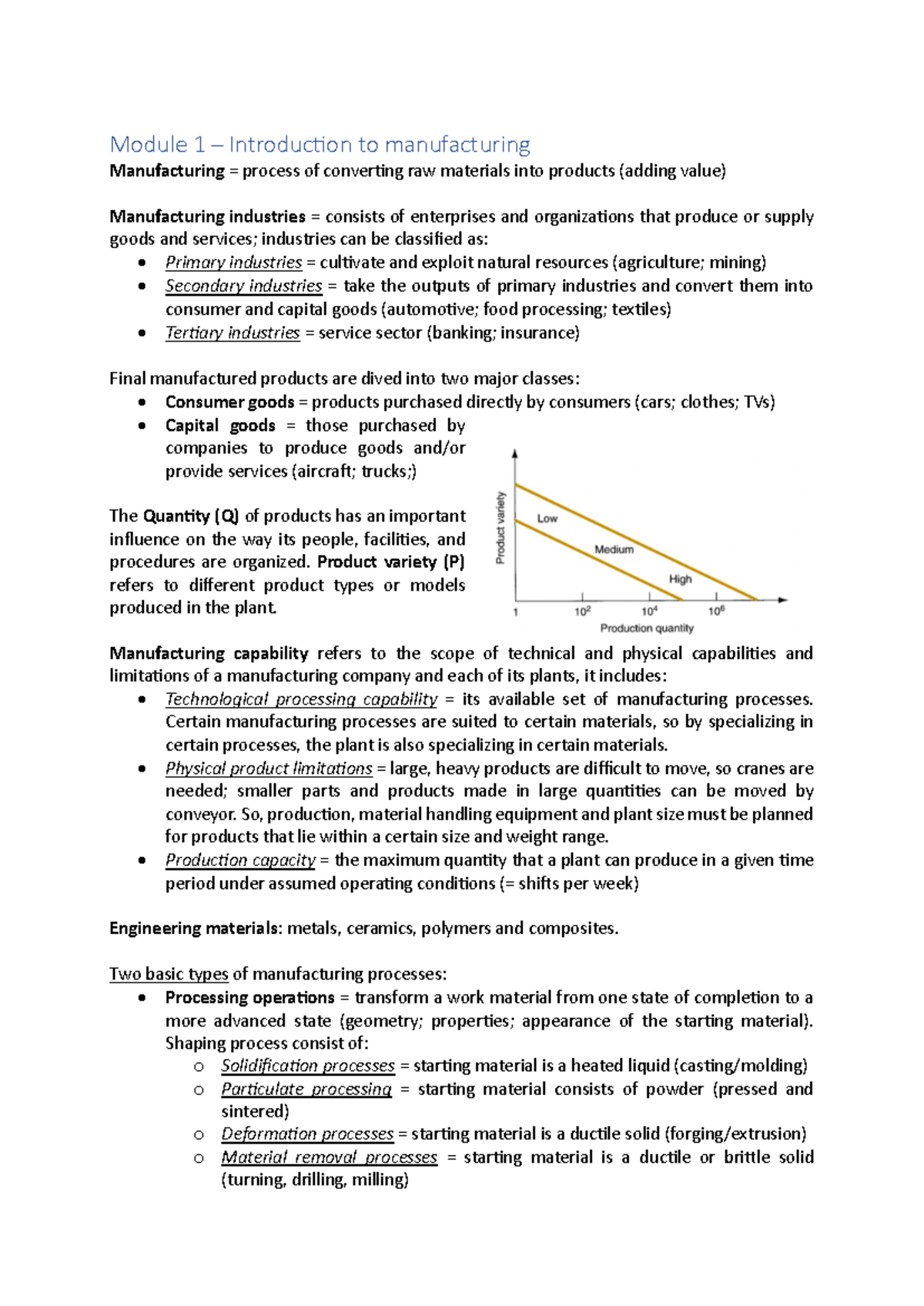 Manufacturing Technology Module 1 Summary: Key Concepts & Processes ...