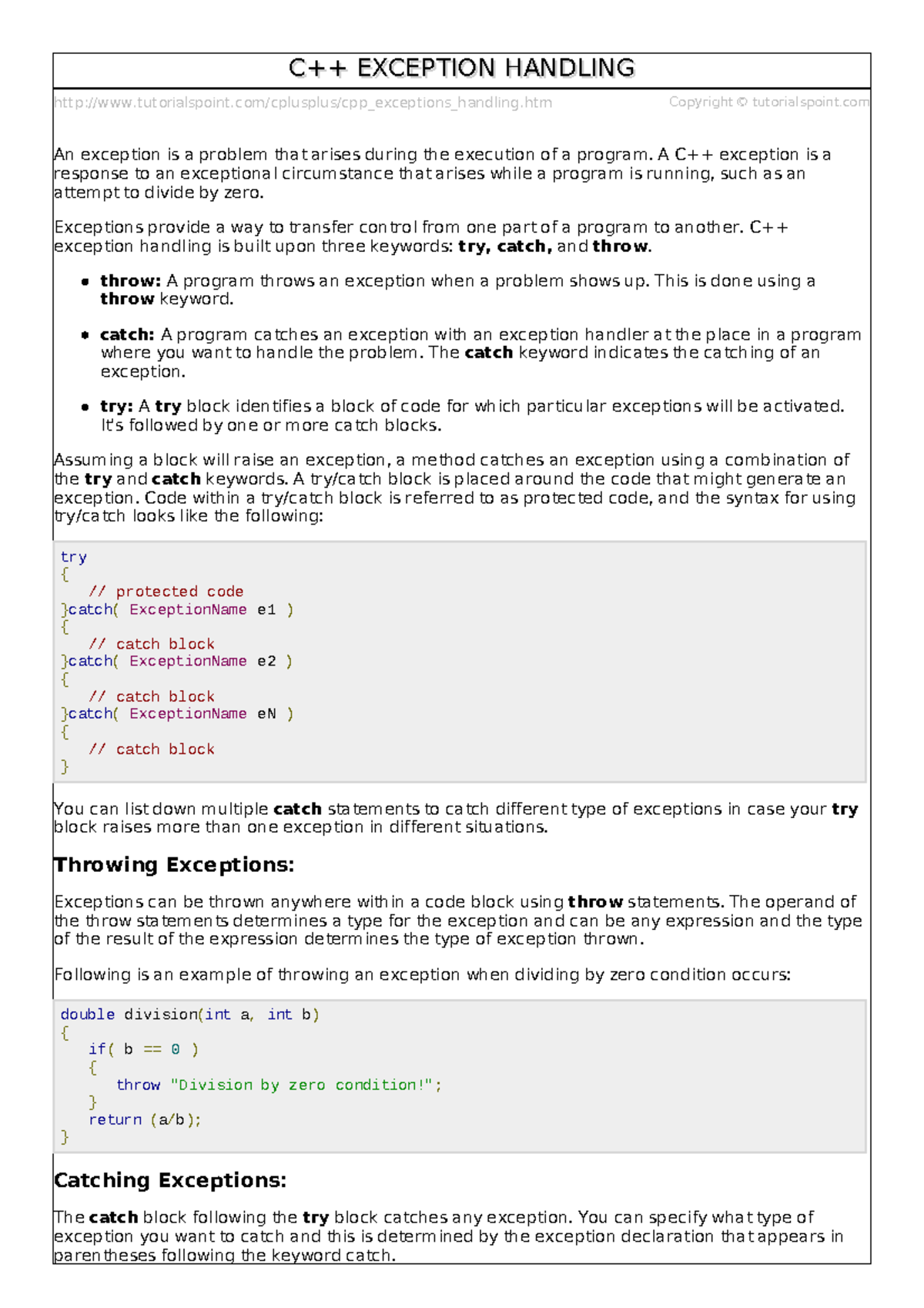 Cpp Exception Handling: Understanding Try, Catch, and Throw - Studocu