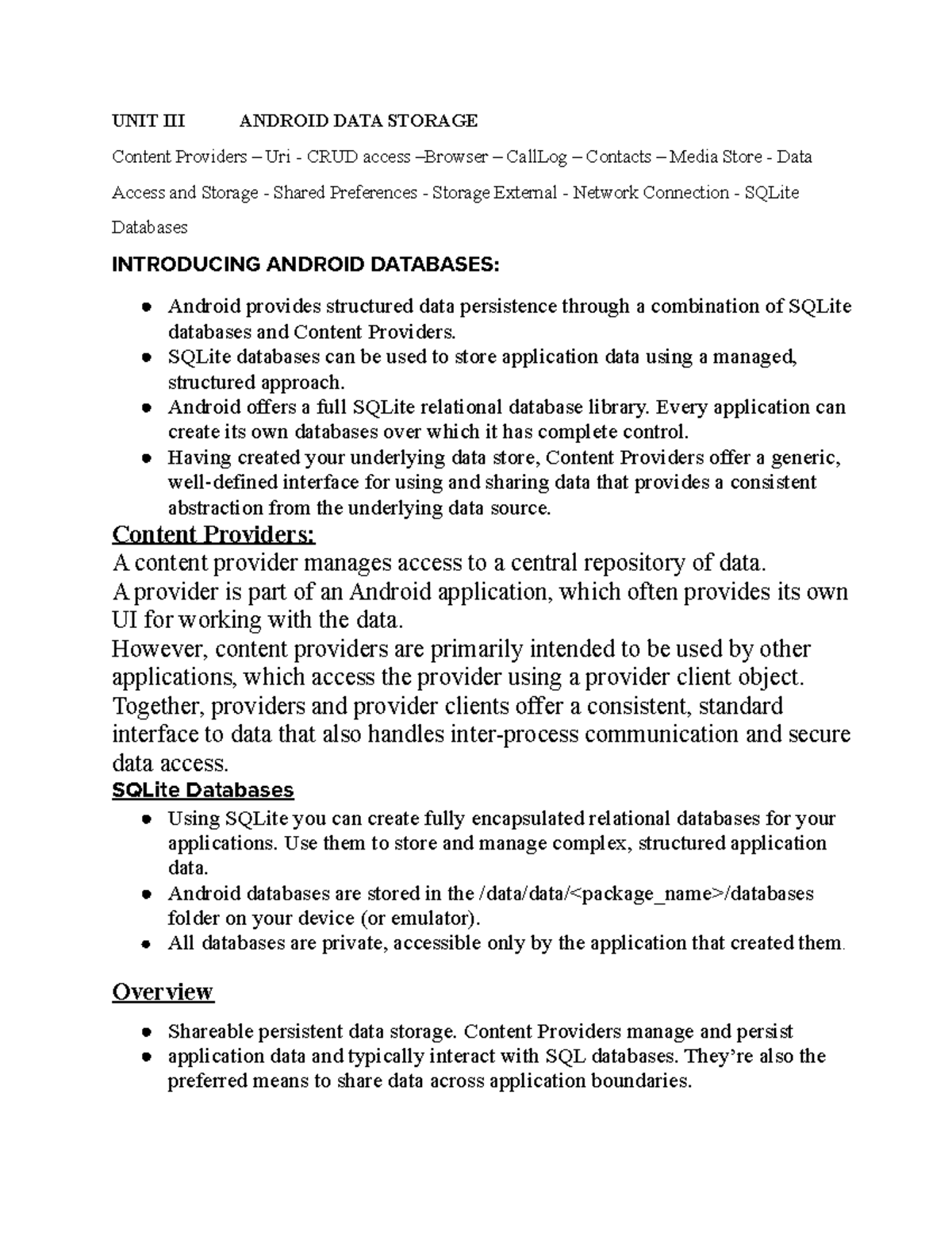 MAD(U3) - Mobile App Dev: Lecture Notes on Android Data Storage - Studocu