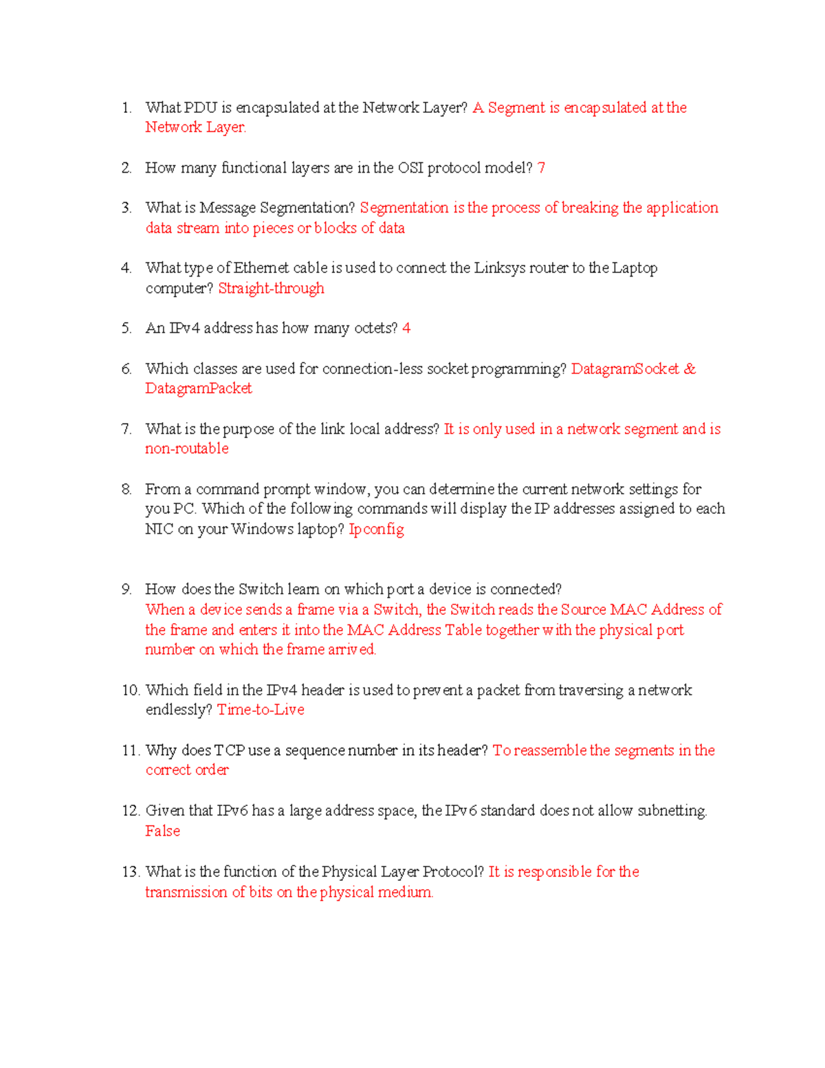 Networking Final Study Guide (Course Code: NET 101) - Studocu