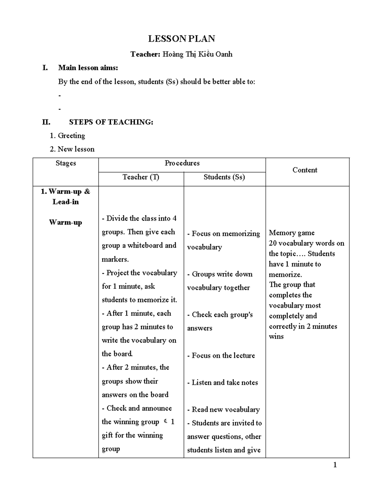 LESSON PLAN: Vocabulary and Reading Skills Development - Studocu