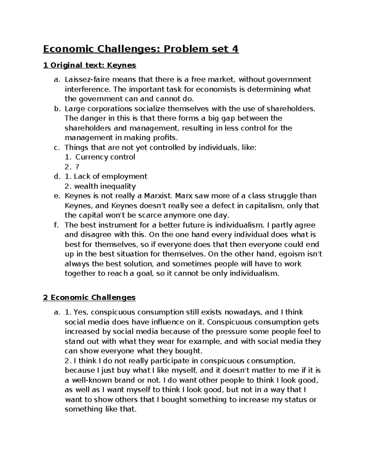 Economic Challenges: Tutorial 4 Problem Set Analysis - Studeersnel