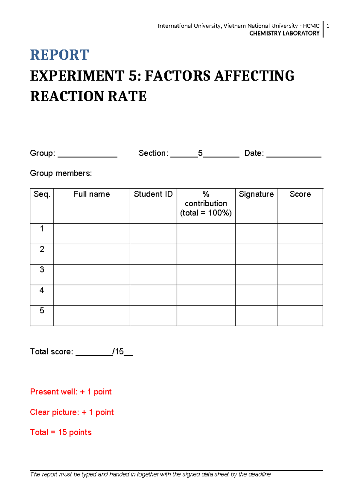 Chemistry Lab Report 5: Factors Affecting Reaction Rate - Studocu