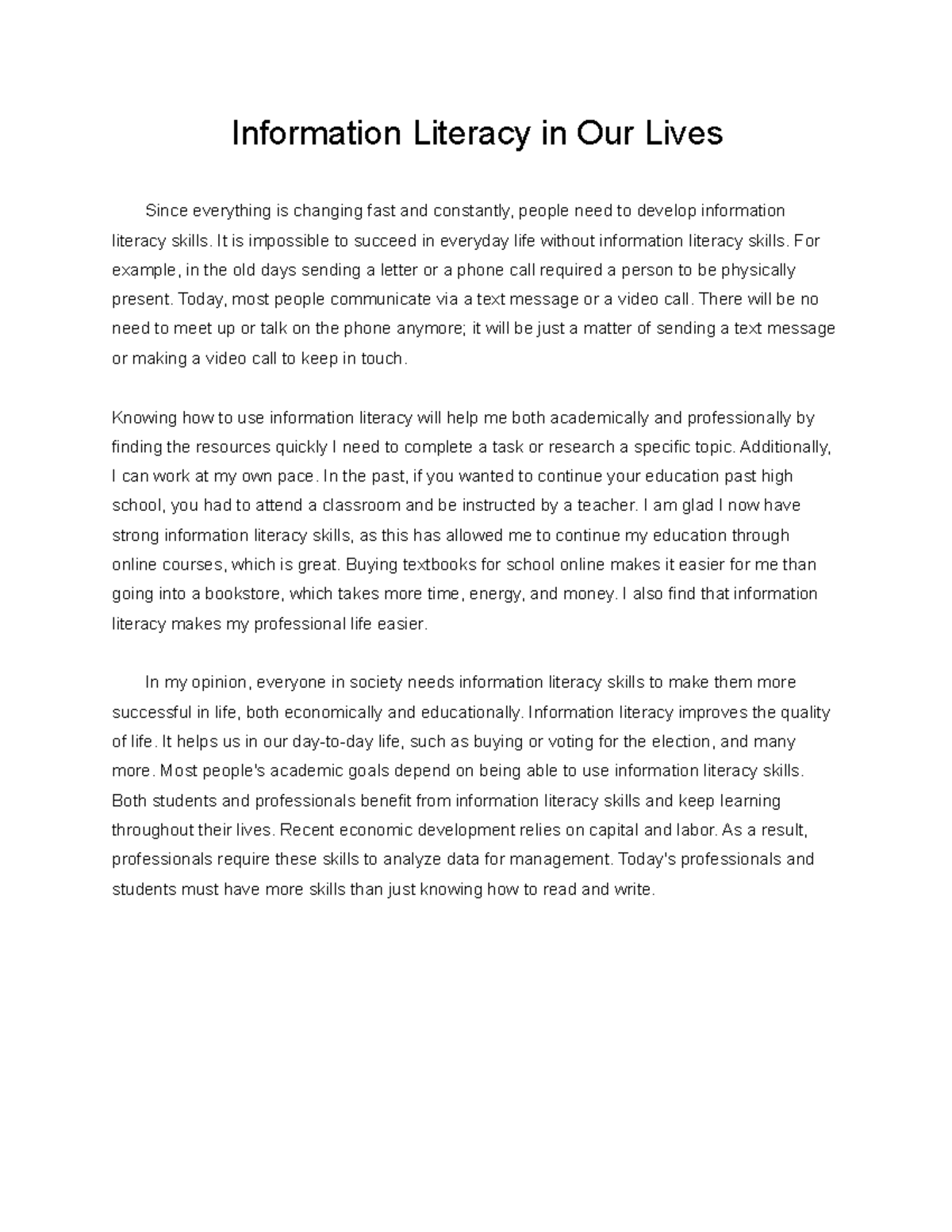 Information Literacy Skills - ESSAY Insights for Success - Studocu