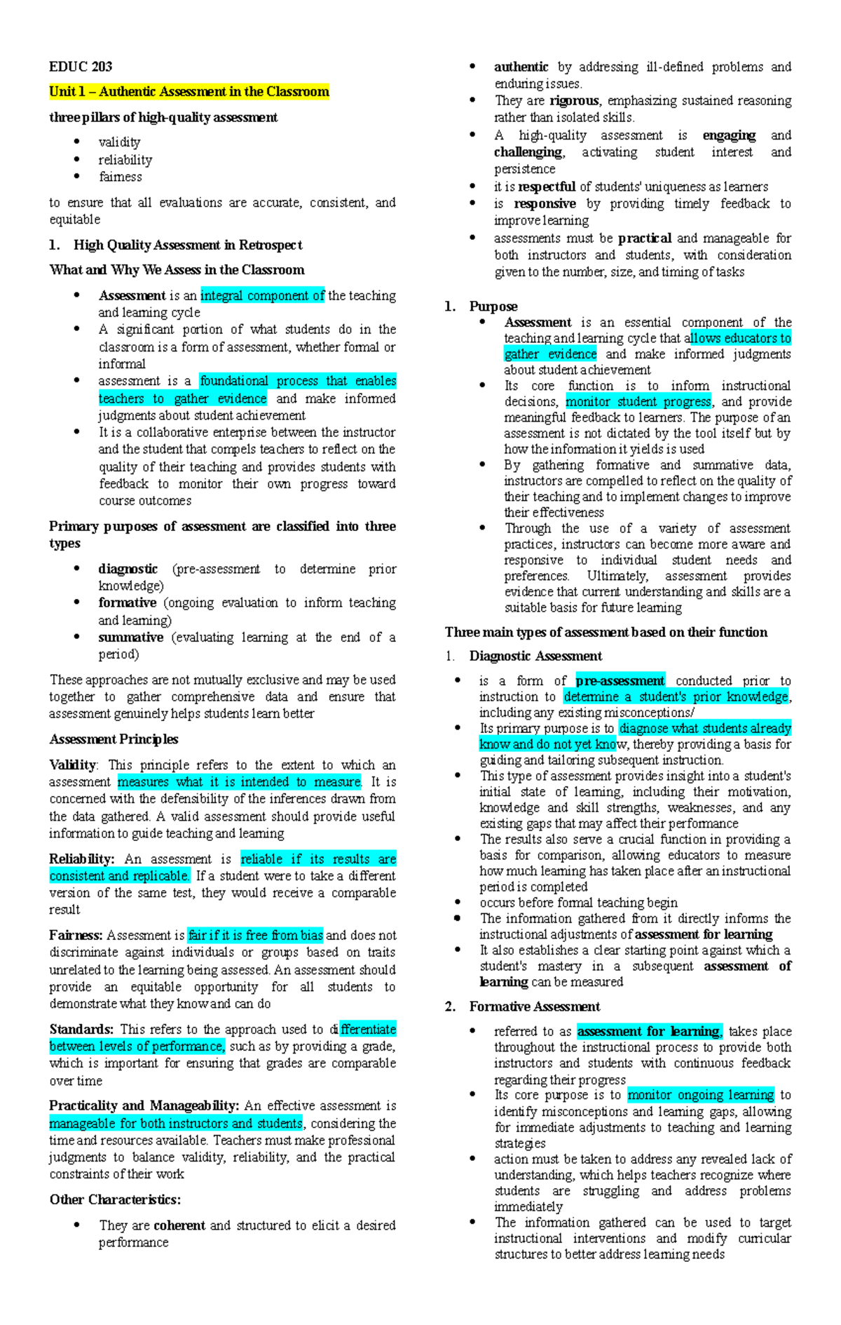 EDUC 203 Midterm Review: Authentic Assessment Principles and Practices ...