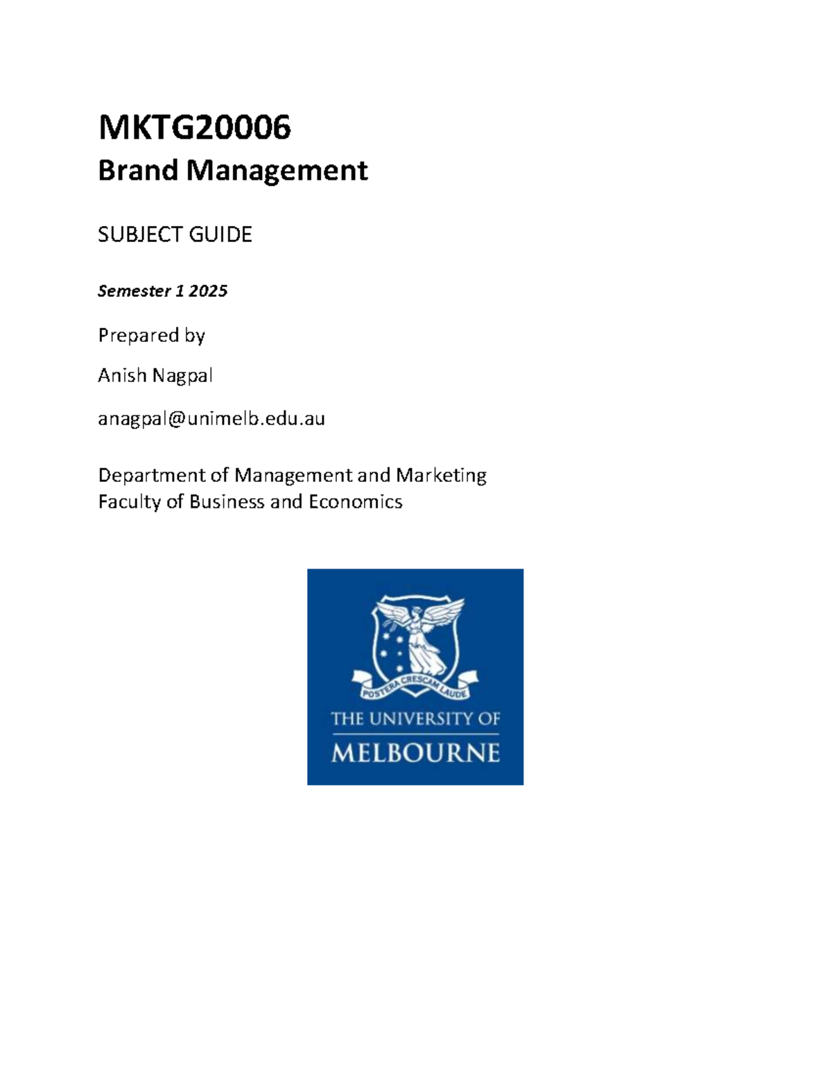 Subject Guide - Summary Notes for MKTG 20006 Brand Management - Studocu