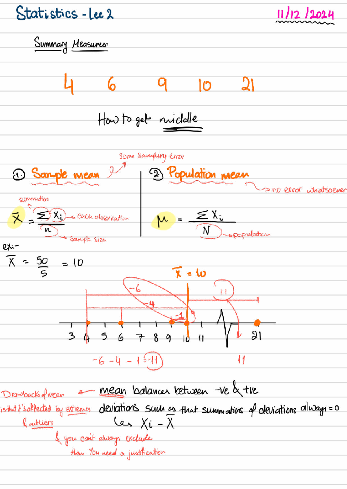 Statistics 1 Summary Measures: Mean, Median, Mode & Variance - Studocu
