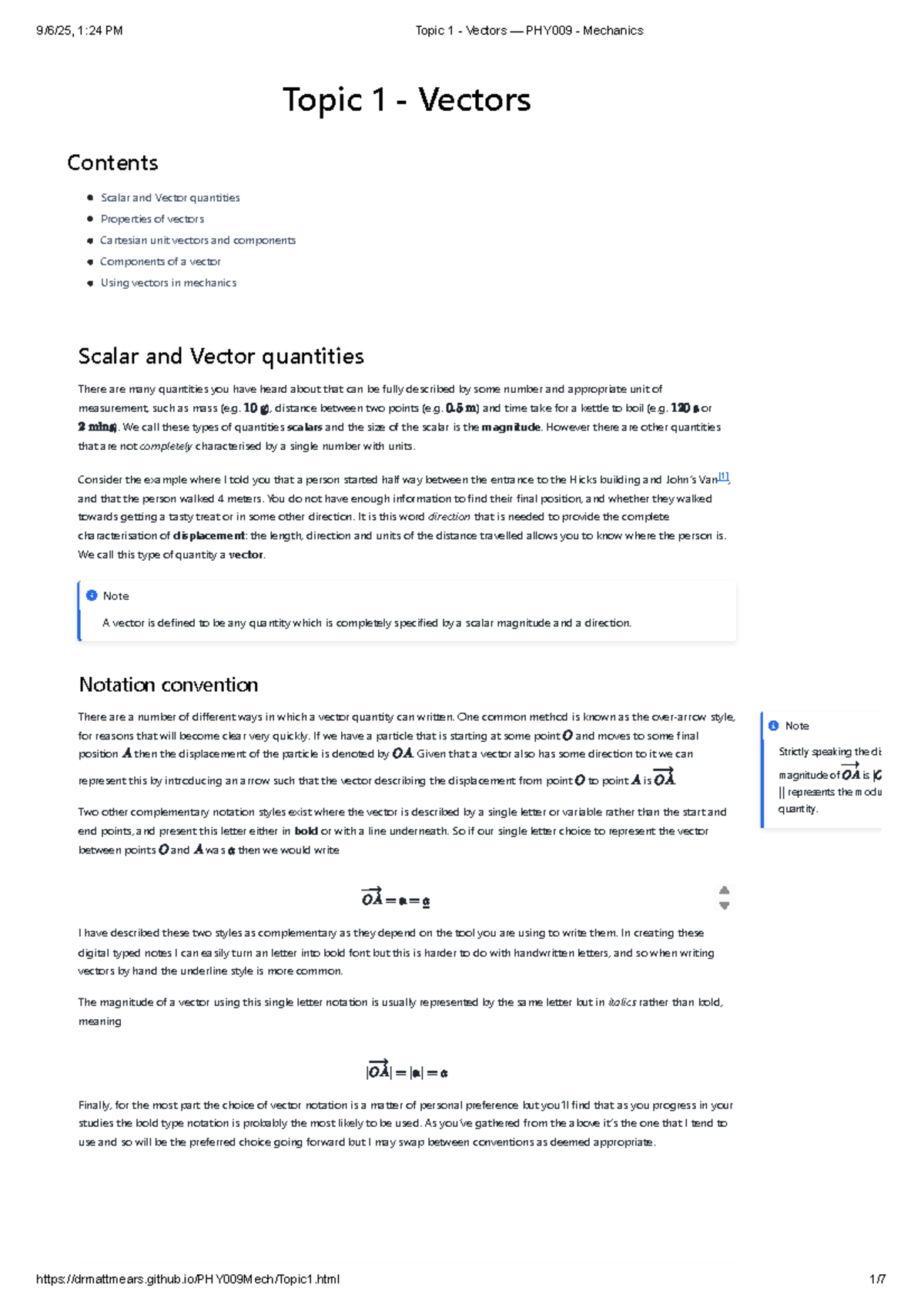 Topic 1: Vectors in Mechanics - PHY009 Lecture Notes - Studocu