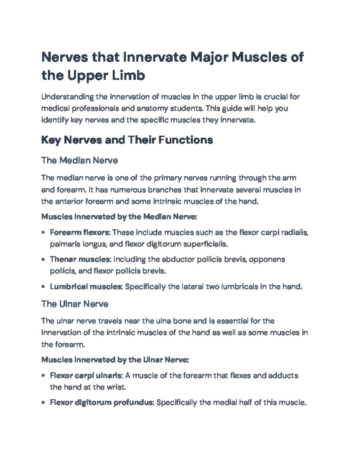 Upper Limb Muscle Innervation Guide: Nerves & Functions Overview - Studocu