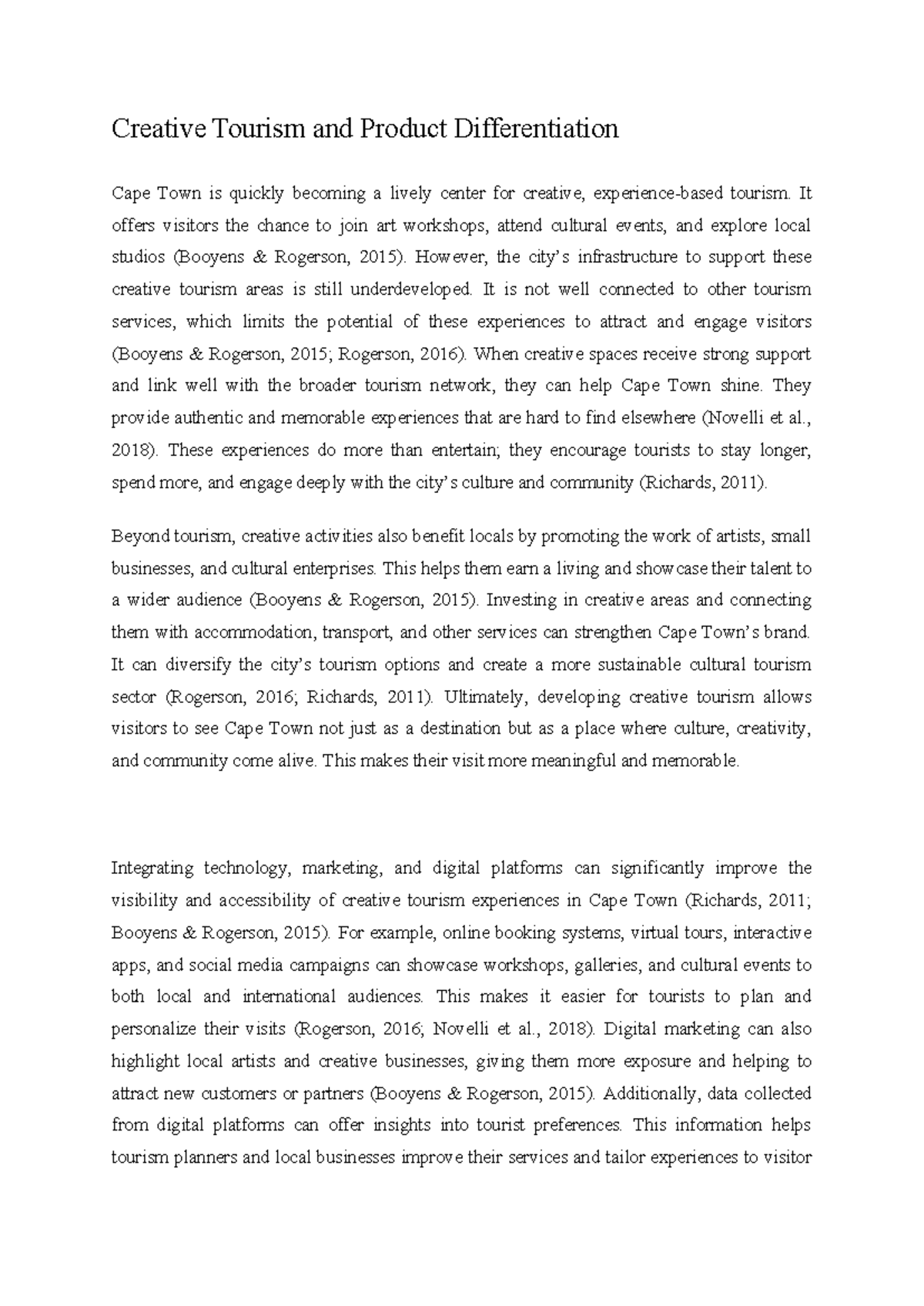 Creative Tourism & Product Differentiation in Cape Town - Studocu