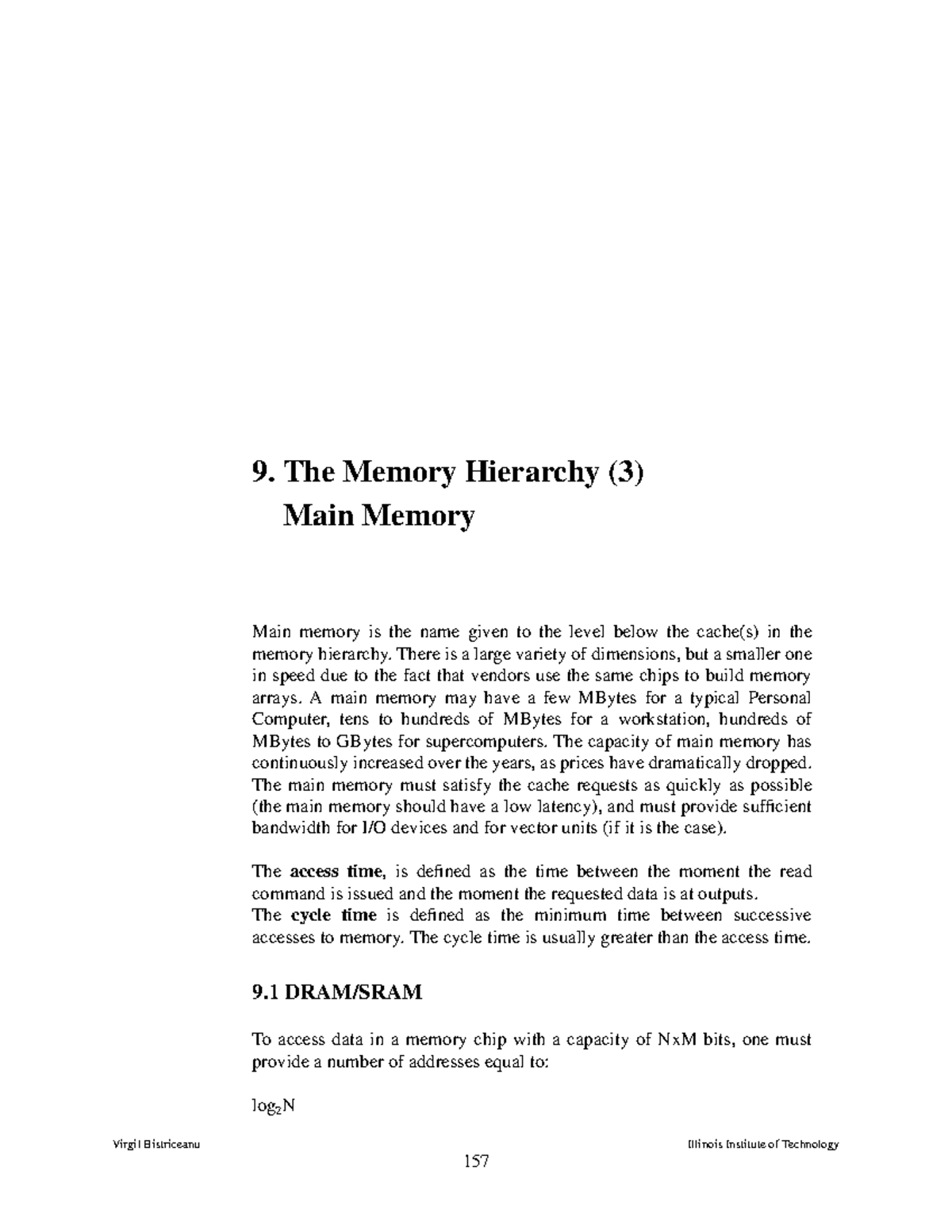 Chapter 9: Main Memory in the Memory Hierarchy (CS101) - Studocu