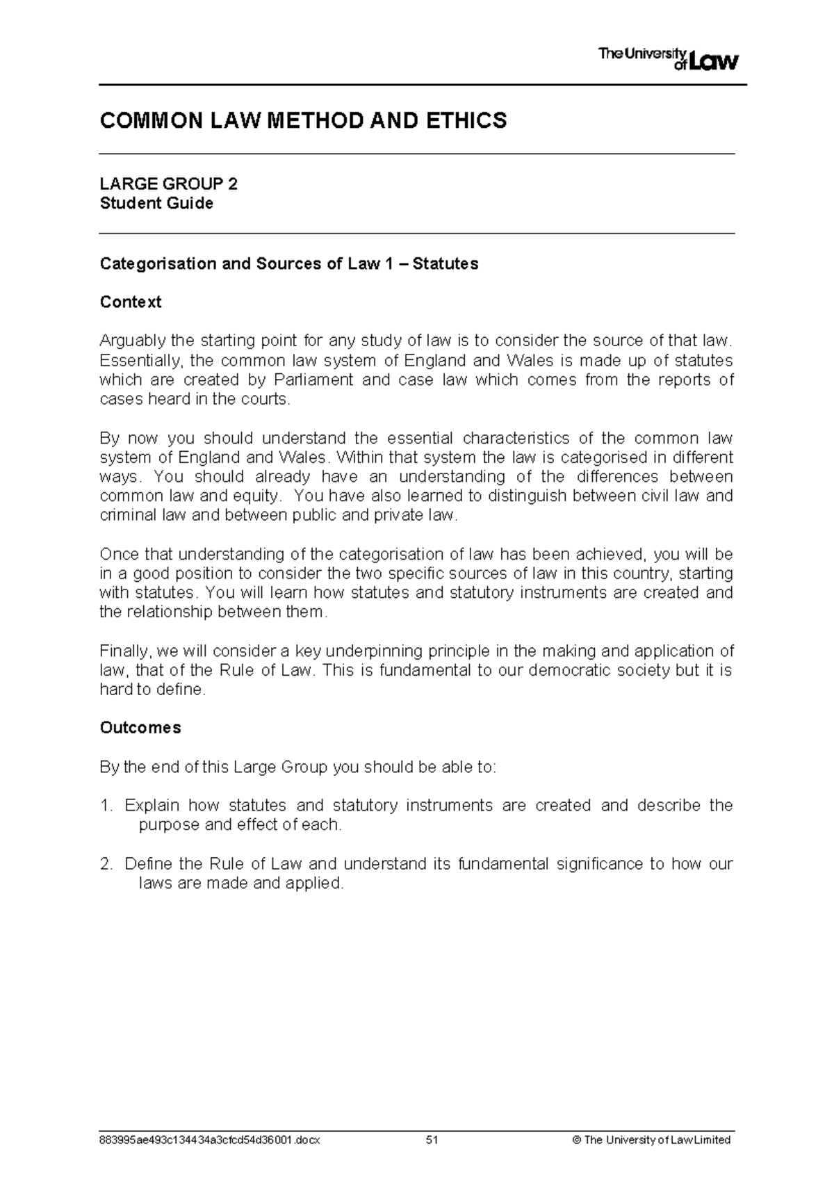 Common Law Method & Ethics (U2, C&E, LG) - Student Guide - Studocu