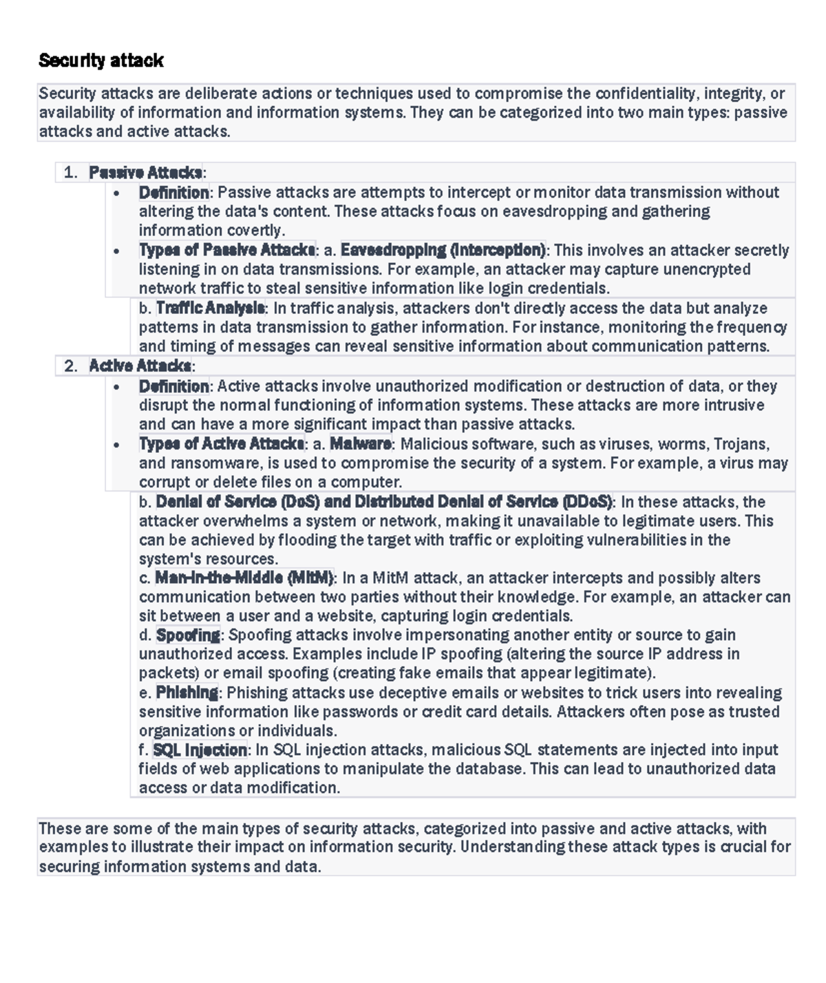 Security Attacks: Understanding Passive and Active Types - Studocu