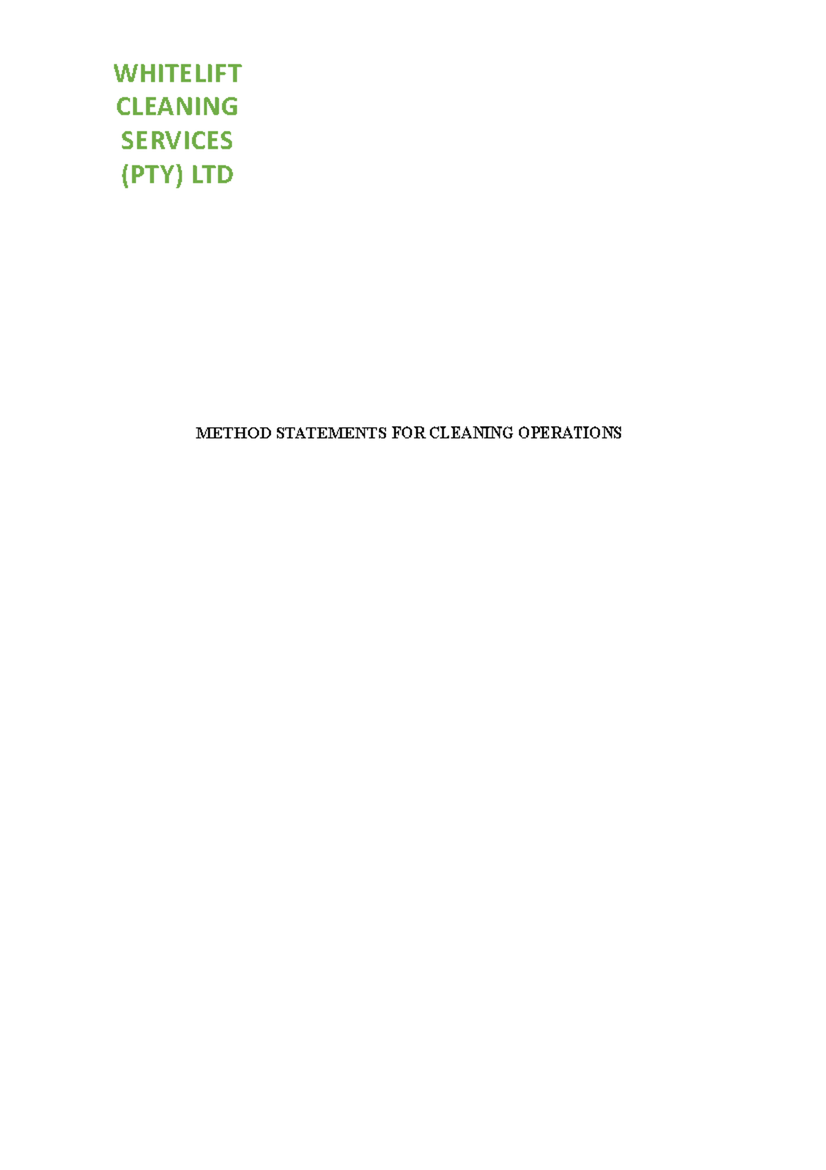 Method Statements for Cleaning Operations: A Comprehensive Guide - Studocu