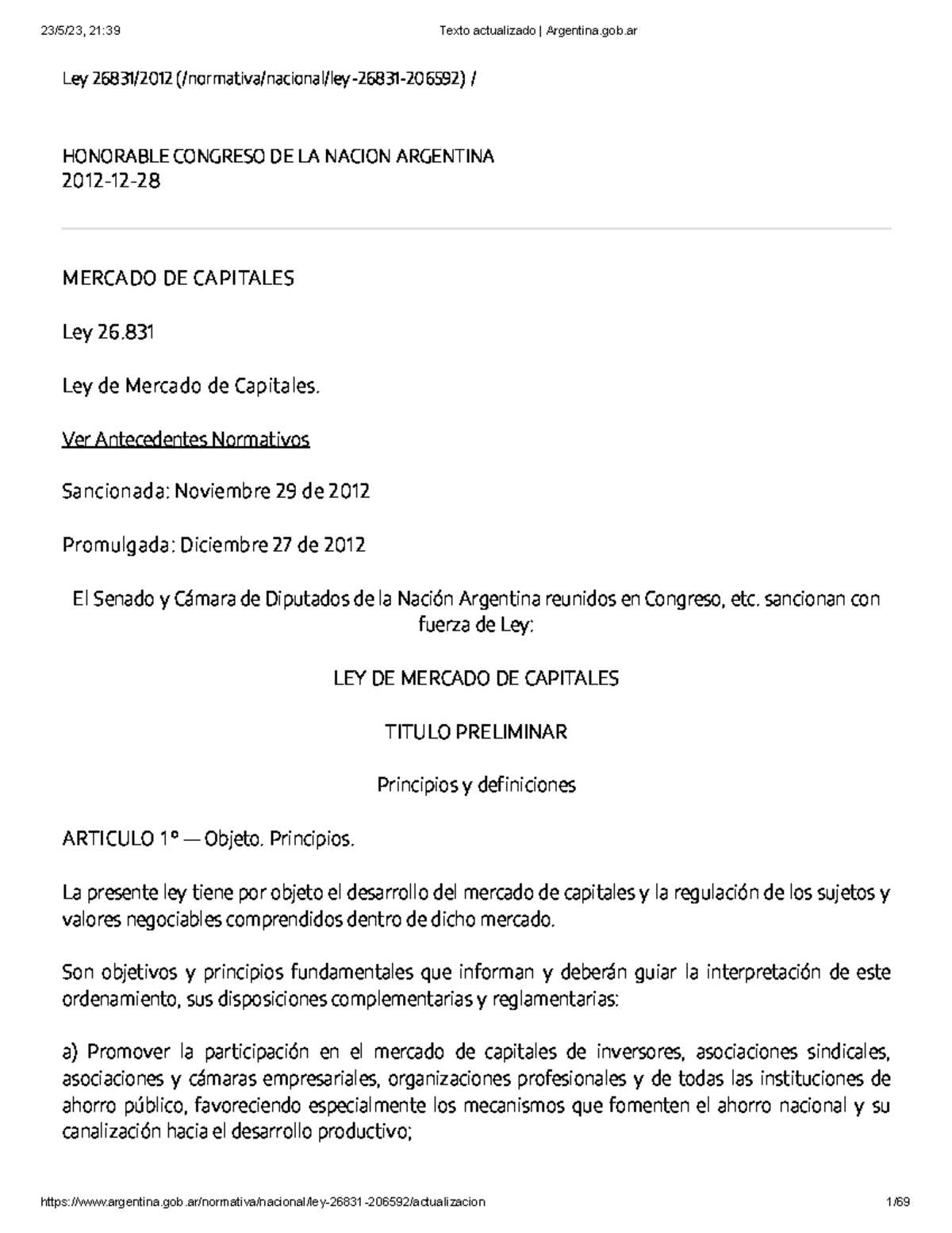 Ley 26.831: Mercado de Capitales en Argentina - Actualización 2023 ...