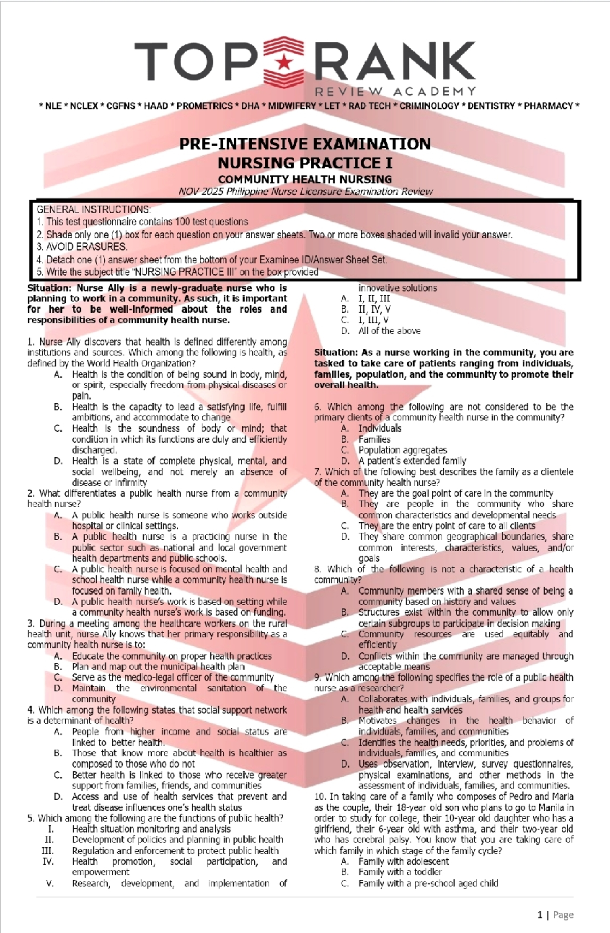 Pre-Intensive Exam NP1: Comprehensive Review for Philippine Nurse ...