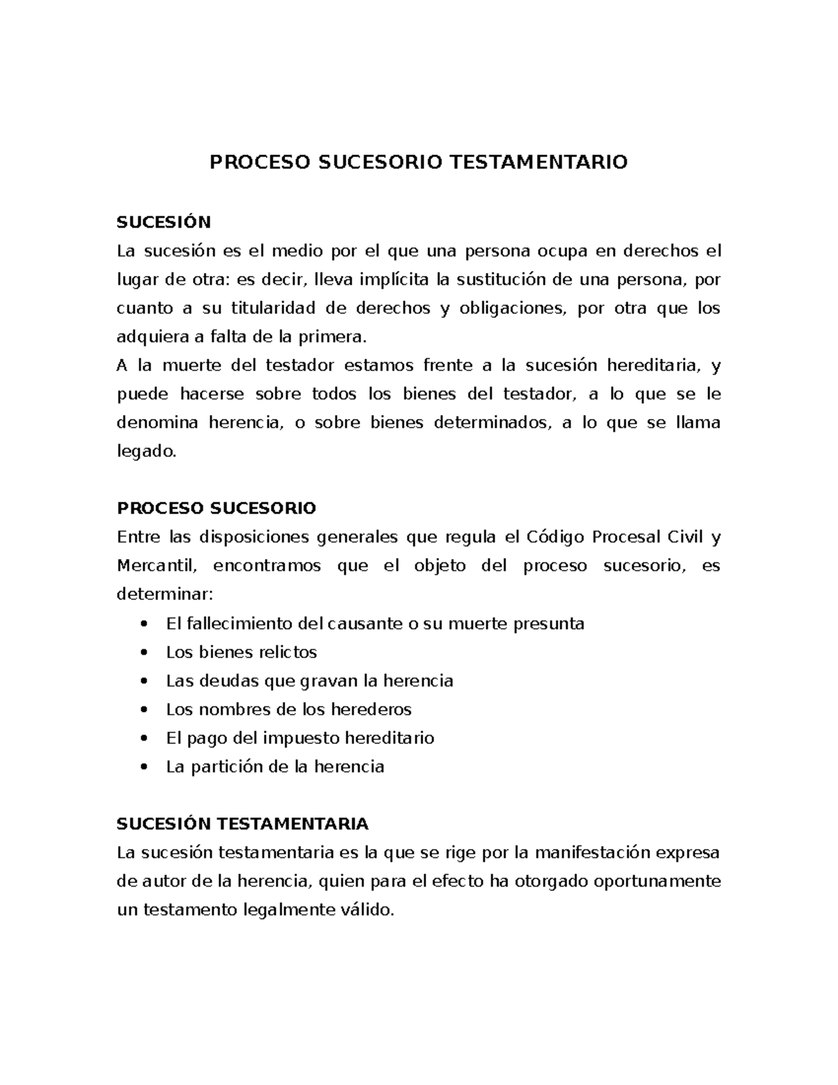 Proceso Sucesorio Testamentario: Guía Completa y Fase Notarial - Studocu