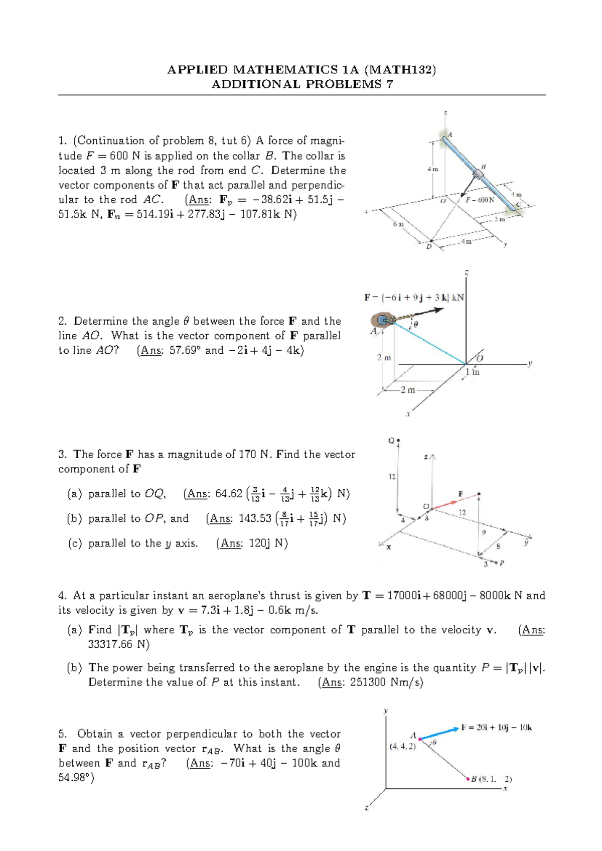 APPLIED MATHEMATICS 1A (MATH132) T7 TUTORIAL PROBLEMS 7 - Studocu