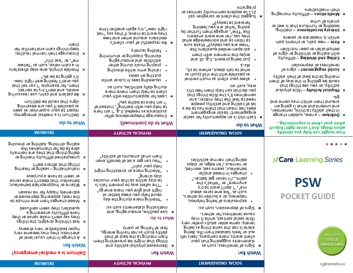 Sf Care Learning Series PSW Pocket Guide - Your insight can help you ...