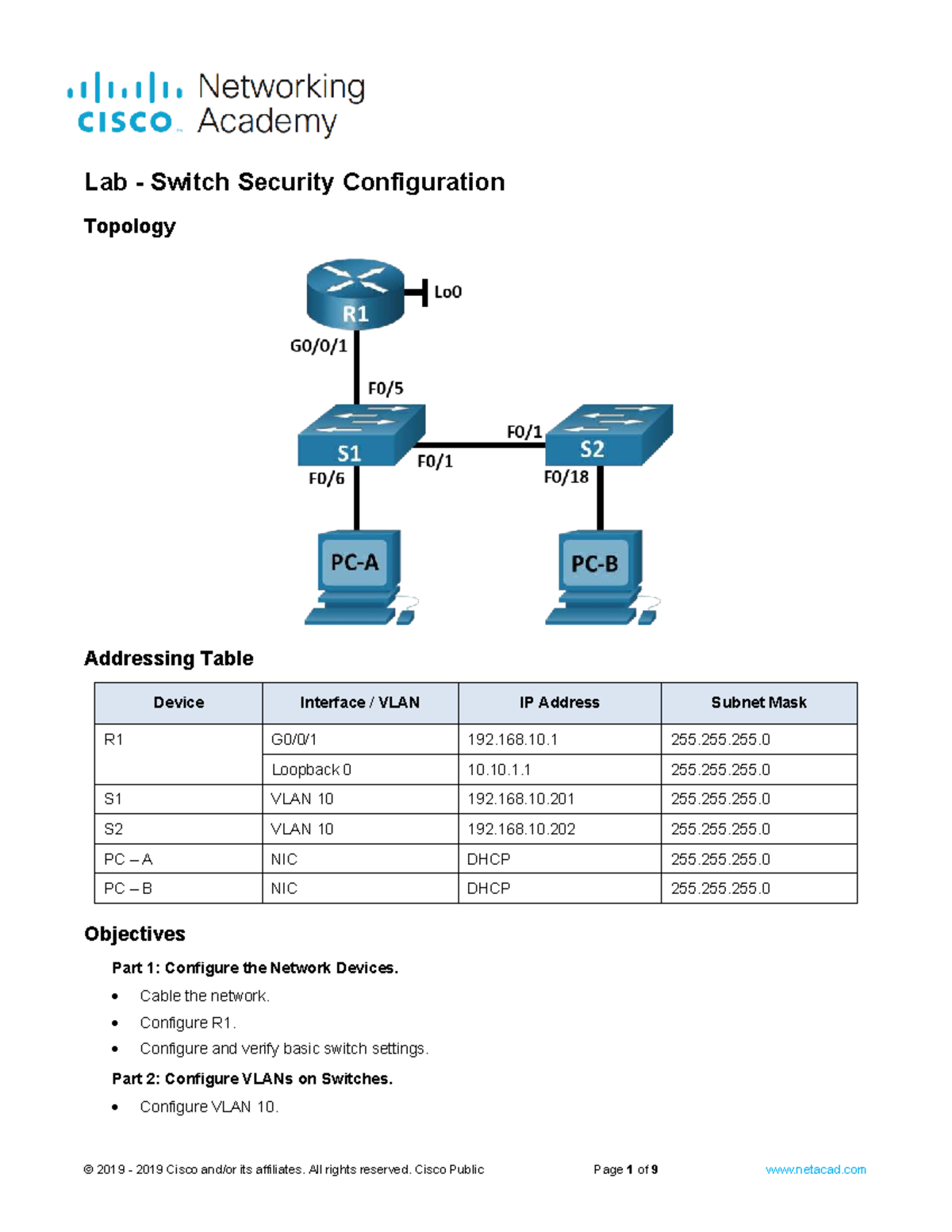 11.6.2 Lab - Switch Security Configuration and VLAN Setup - Studocu