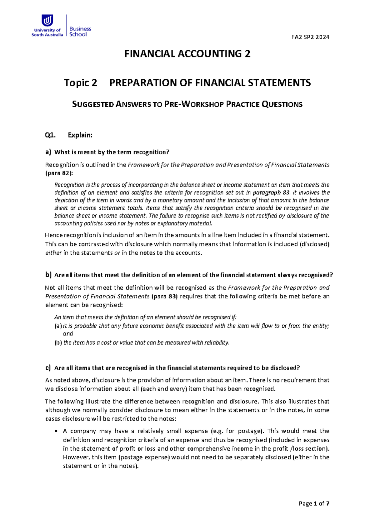 Topic 2 Preworkshop Practice Solutions - FINANCIAL ACCOUNTING 2 Topic 2 ...