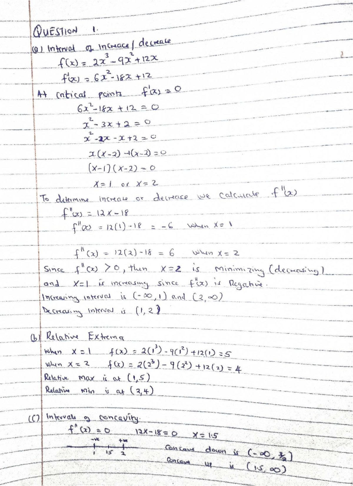 Calculus Assignment: Intervals of Increase/Decrease & Extrema - Studocu