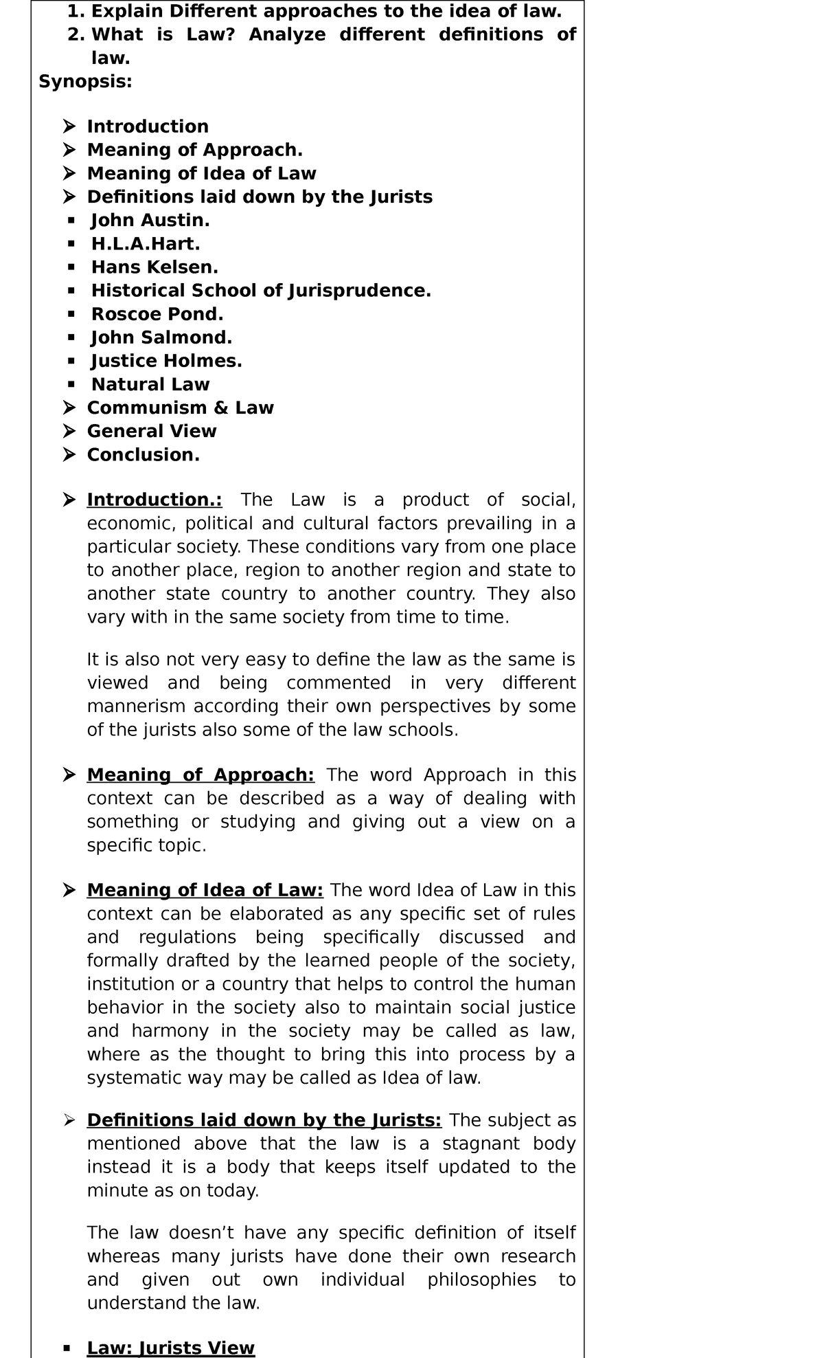 Jurisprudence Unit 1: Approaches and Definitions of Law - Studocu