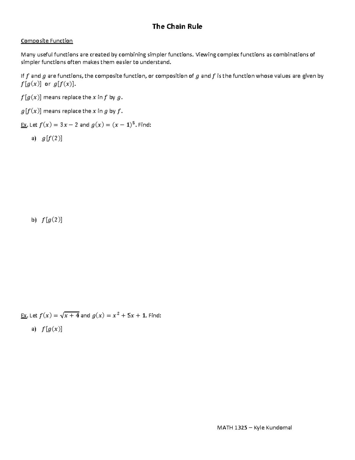MATH 1325 Lecture Notes: The Chain Rule - Studocu